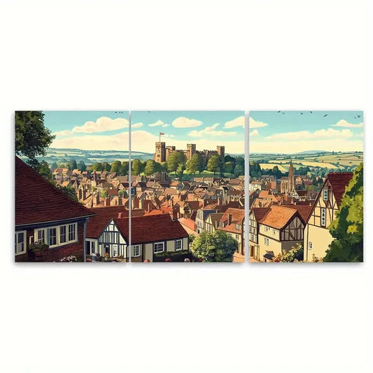 3pcs Ludlow England Travel Shropshire Poster Metal Print Ready to Hang Art