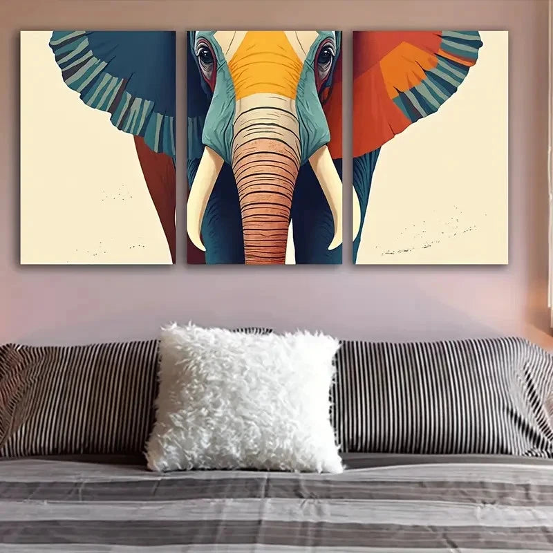 3pcs Colorful Elephant Abstract Art Wall Art Set Canvas Framed 40x60cm - High Quality Print 100% Australian Made Wall Canvas Ready to Hang