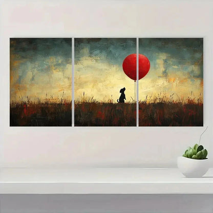 3pcs The Red Balloon Fine Whimsical Art Metal Print Ready to Hang Art