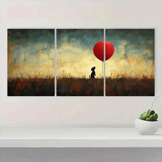 3pcs The Red Balloon Fine Whimsical Art Metal Print Ready to Hang Art