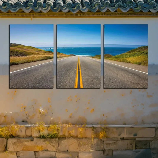 3pcs Coastal Highway Modern Landscape Metal Print Ready to Hang Art