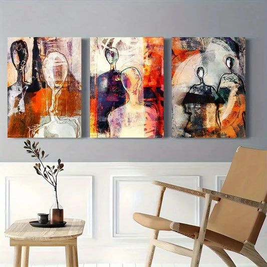 3pcs Abstract Human with Expressive Lines Metal Print Ready to Hang Art