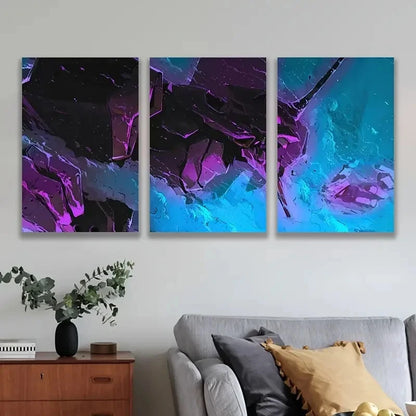 3pcs Abstract Neon Crystal Shapes Wall Art Set Canvas Framed 40x60cm - High Quality Print 100% Australian Made Wall Canvas Ready to Hang