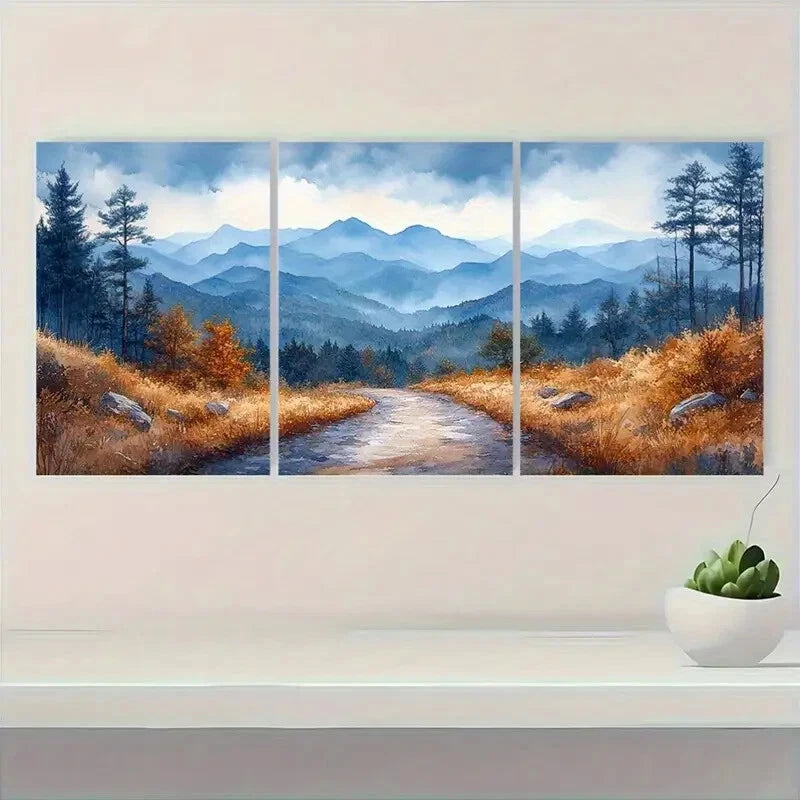 3pcs Blue Ridge Mountains Pine Trees & Misty Metal Print Ready to Hang Art