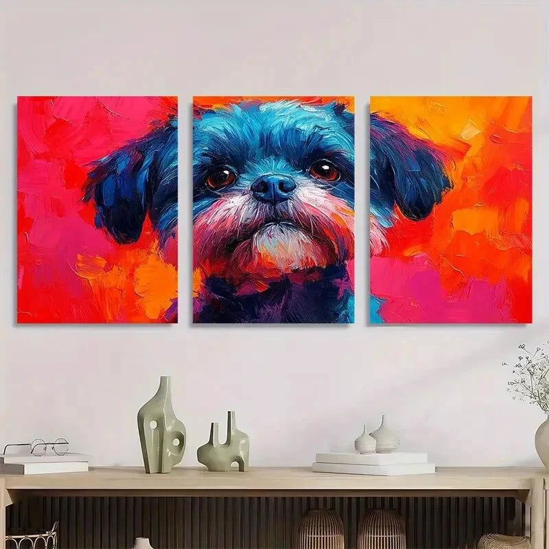 3pcs Vibrant Shih Tzu Colorful Abstract Metal Print Ready to Hang Art