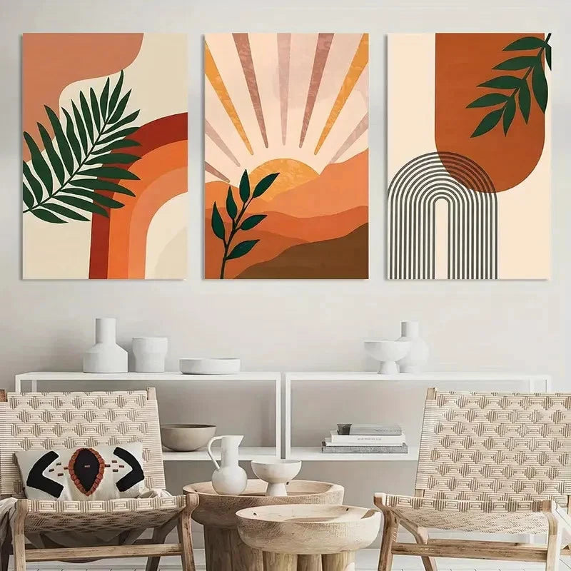 3pcs Mid Century Painting Boho Wall Art Metal Print Ready to Hang Art