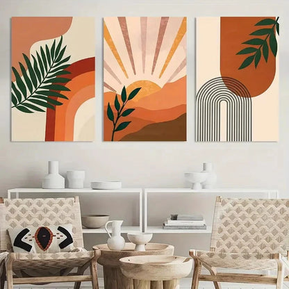 3pcs Mid Century Painting Boho Wall Art Metal Print Ready to Hang Art