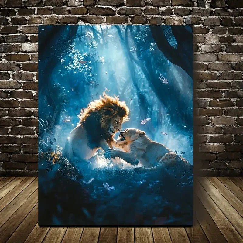 Playful Forest Scene with Ethereal Glow Painting 40x60cm Metal Print Ready to Hang