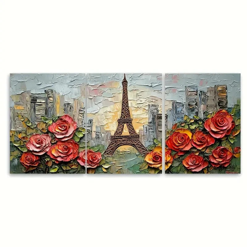 3pcs Paris Oil Painting Eiffel Tower Impasto Metal Print Ready to Hang Art