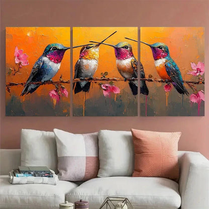 3pcs Hummingbird Small Birds Illustration Metal Print Ready to Hang Art