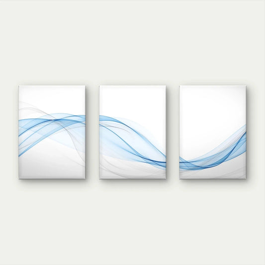 3pcs Minimalist Blue Abstract Wave Modern Wall Art Set Canvas Framed 50x70cm - High Quality Print 100% Australian Made Wall Canvas Ready to Hang