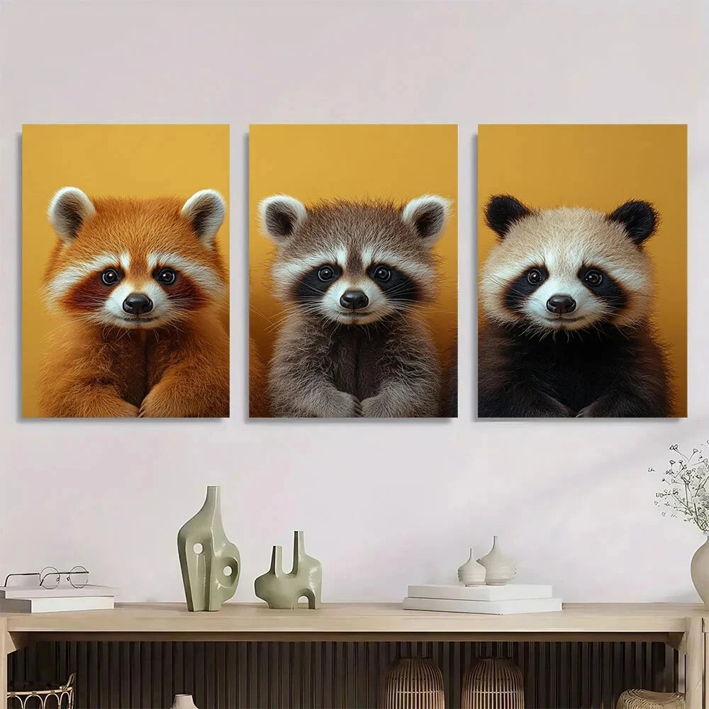 3pcs Funny Animal Cute Raccoon Panda Alpaca Metal Print Ready to Hang Art