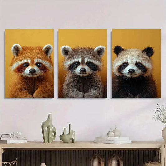 3pcs Funny Animal Cute Raccoon Panda Alpaca Metal Print Ready to Hang Art