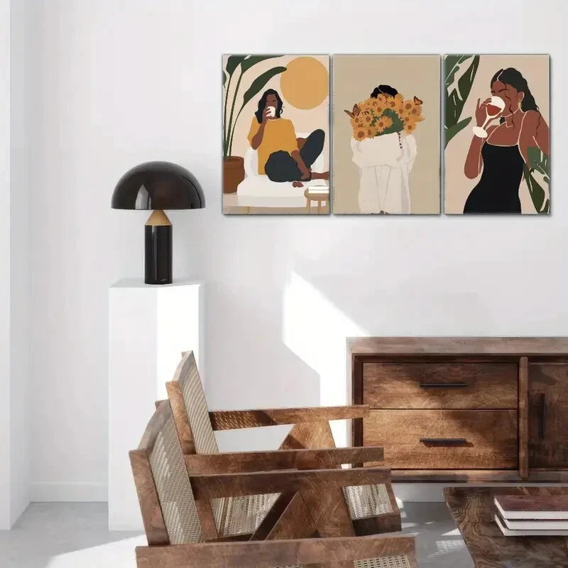 3pcs Black Female Art Poster Urban Art Metal Print Ready to Hang Art