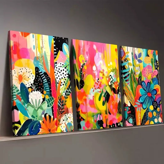 3pcs Stylish Abstract Graffiti Flowers Botanic Wall Art Set Canvas Framed 50x70cm - High Quality Print 100% Australian Made Wall Canvas Ready to Hang