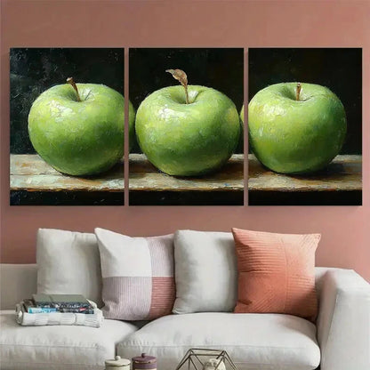 3pcs Green Apples Fruit Food Still Life Metal Print Ready to Hang Art