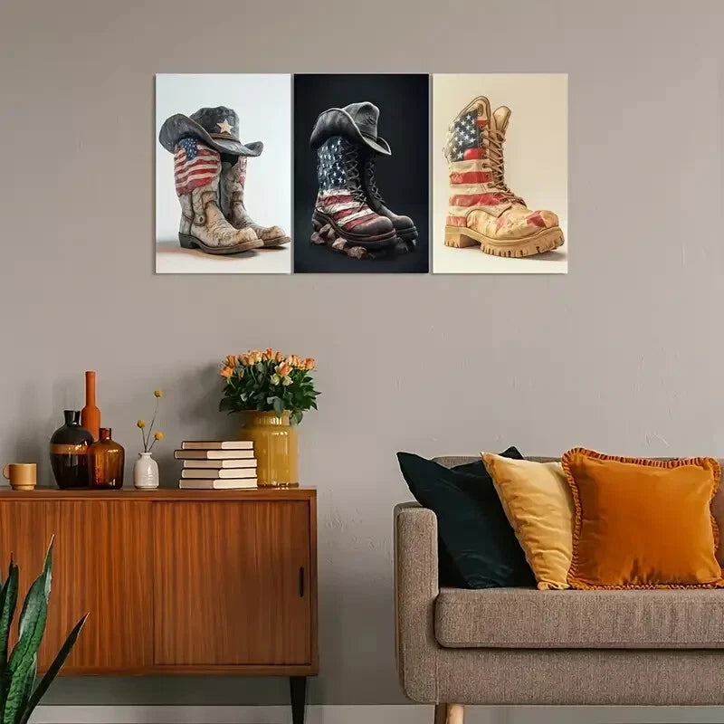 3pcs Patriotic American Flag Metal Print Ready to Hang Art