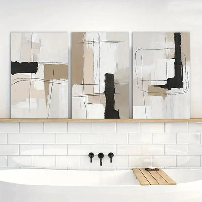 3pcs Neutral Abstract Black White Beige Metal Print Ready to Hang Art