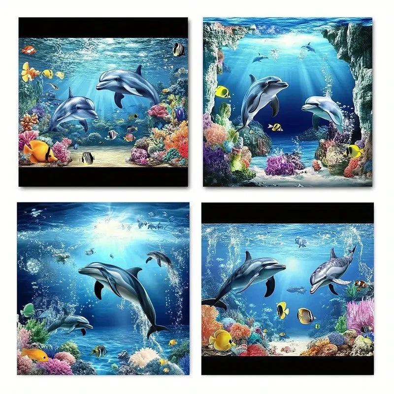 4pcs Dolphin Submarine Canvas Art Prints Wall Art Canvas Framed