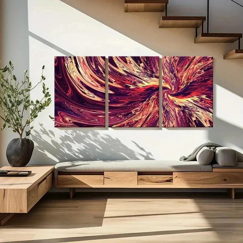3pcs Abstract Aesthetic Swirl Psychedelic Wall Art Set Canvas Framed 50x70cm - High Quality Print 100% Australian Made Wall Canvas Ready to Hang