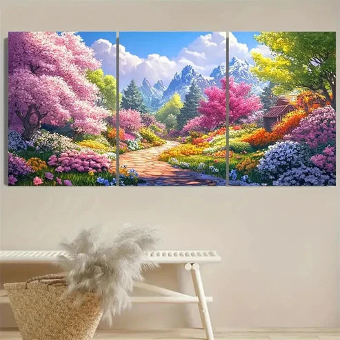 3pcs Spring Flower Garden Polyester Fiber Wrap Wall Art Set Canvas Unframed - High Quality Print 100% Australian Made Wall Canvas