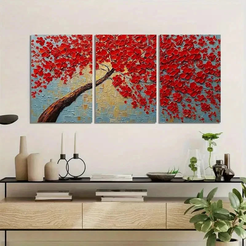 3pcs Featuring a Tree Retro Art Painting Metal Print Ready to Hang Art