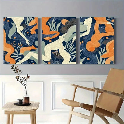 3pcs Human Form and Nature Leaves Metal Print Ready to Hang Art