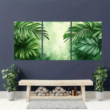 3pcs Serene Tropical Palm Leaf Illustrations Metal Print Ready to Hang Art