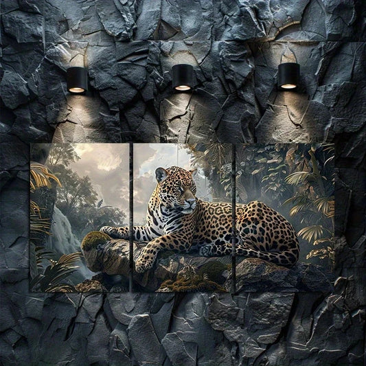 3pcs Majestic Jungle Leopard on Rocks Metal Print Ready to Hang Art