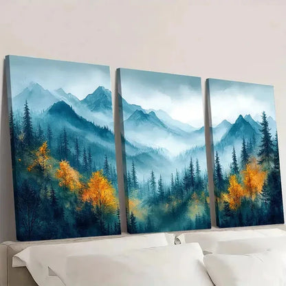 3pcs Green Forest Mountain JKl Wall Art Set Canvas Unframed - High Quality Print 100% Australian Made Wall Canvas