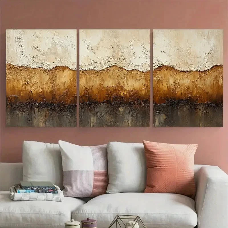 3pcs Vertical Abstract Earth Tone Illustration Metal Print Ready to Hang Art