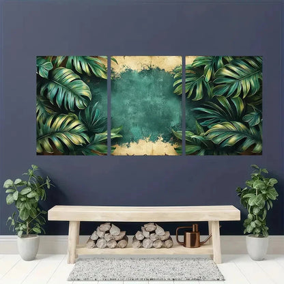 3pcs Tropical Jungle Palm Leaf Grunge Style Metal Print Ready to Hang Art