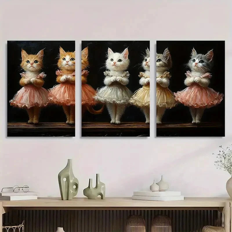 3pcs Vintage Cat Whimsical Victorian Metal Print Ready to Hang Art