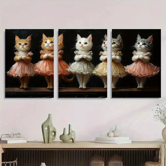 3pcs Vintage Cat Whimsical Victorian Metal Print Ready to Hang Art