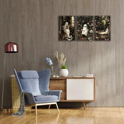 3pcs A Ghost on the Toilet Reading Taking a Bath Metal Print Ready to Hang Art