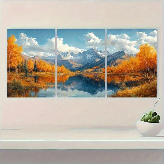 3pcs Bohemian Featuring Snow Capped Mountains Metal Print Ready to Hang Art