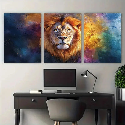 3pcs Watercolor Lion Majestic Male Portrait Metal Print Ready to Hang Art