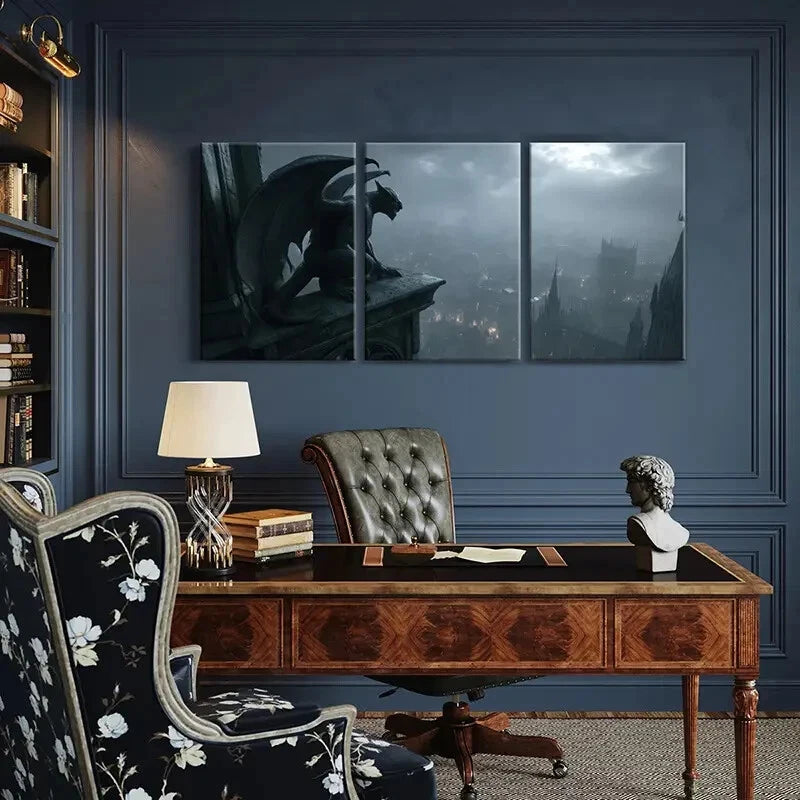 3pcs Gothic Architecture Dark Sky Cityscape Metal Print Ready to Hang Art