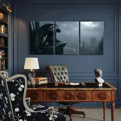 3pcs Gothic Architecture Dark Sky Cityscape Metal Print Ready to Hang Art