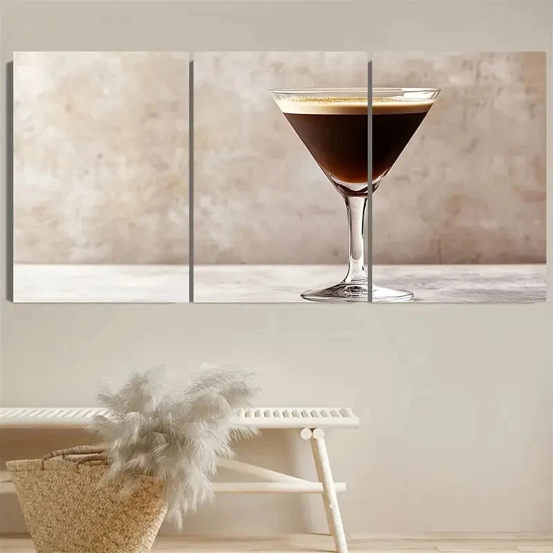 3pcs Featuring Espresso Or Bar Cocktail Design Metal Print Ready to Hang Art