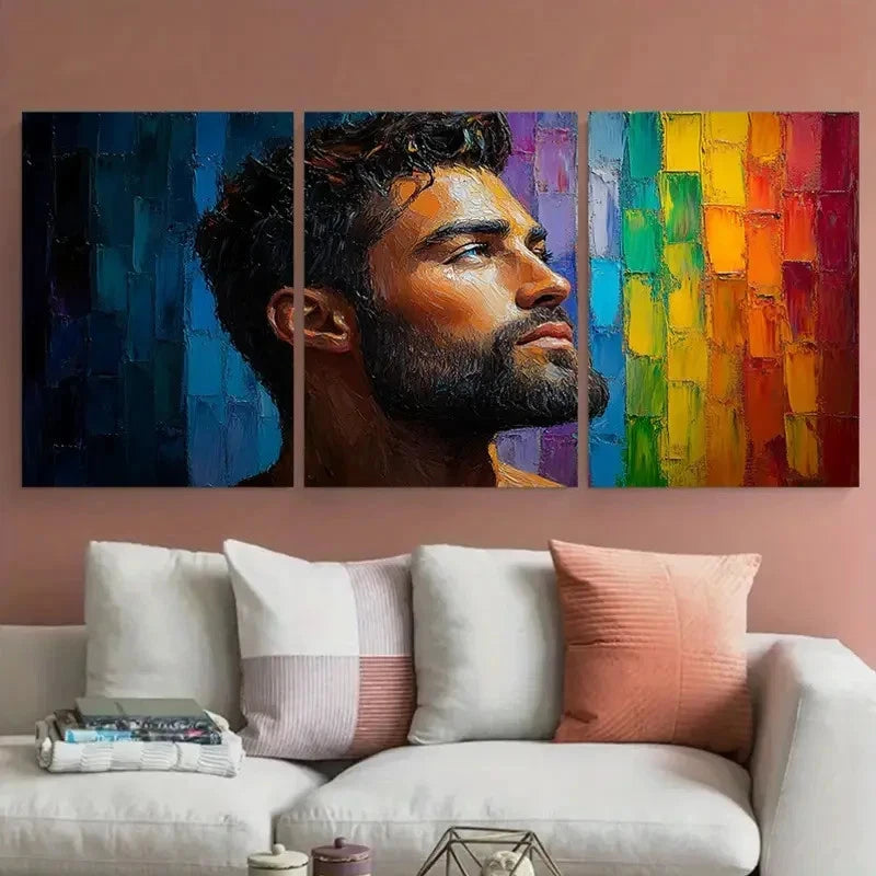 3pcs Male Body Impasto Illustration Wall Art Set Canvas Framed 60x90cm - High Quality Print 100% Australian Made Wall Canvas Ready to Hang