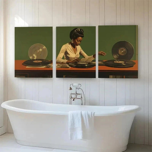 3pcs Vintage Vinyl Record Player Retro Perfect Wall Art Set Canvas Framed 50x70cm - High Quality Print 100% Australian Made Wall Canvas Ready to Hang