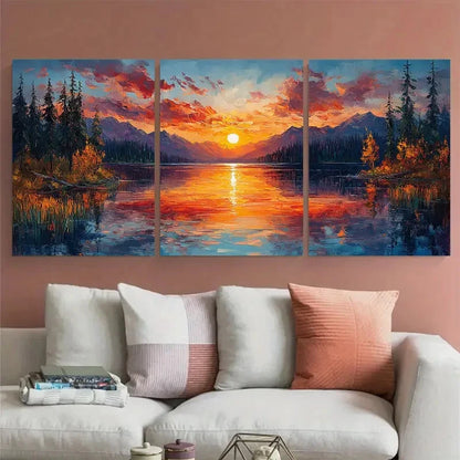 3pcs Colorful Sunset Over a Lake Nature Landscape Metal Print Ready to Hang Art