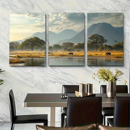 3pcs Mana Pools National Park Africa Metal Print Ready to Hang Art