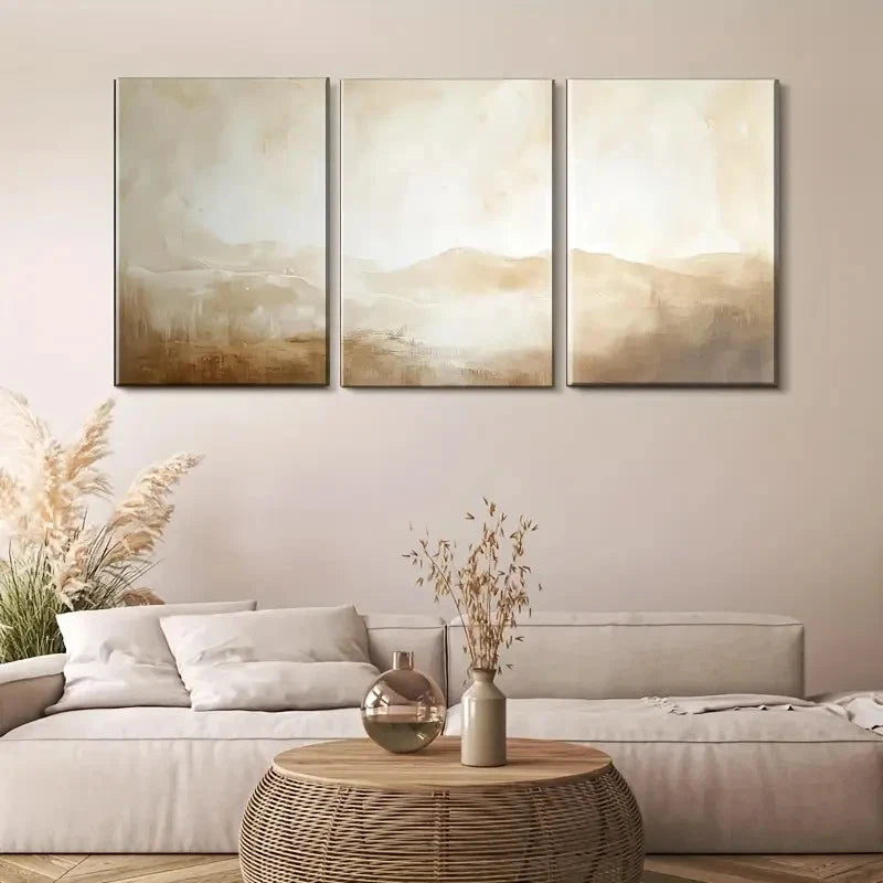 3pcs Abstract Landscape Tones of Brown Beige Metal Print Ready to Hang Art
