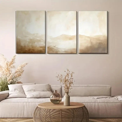 3pcs Abstract Landscape Tones of Brown Beige Metal Print Ready to Hang Art
