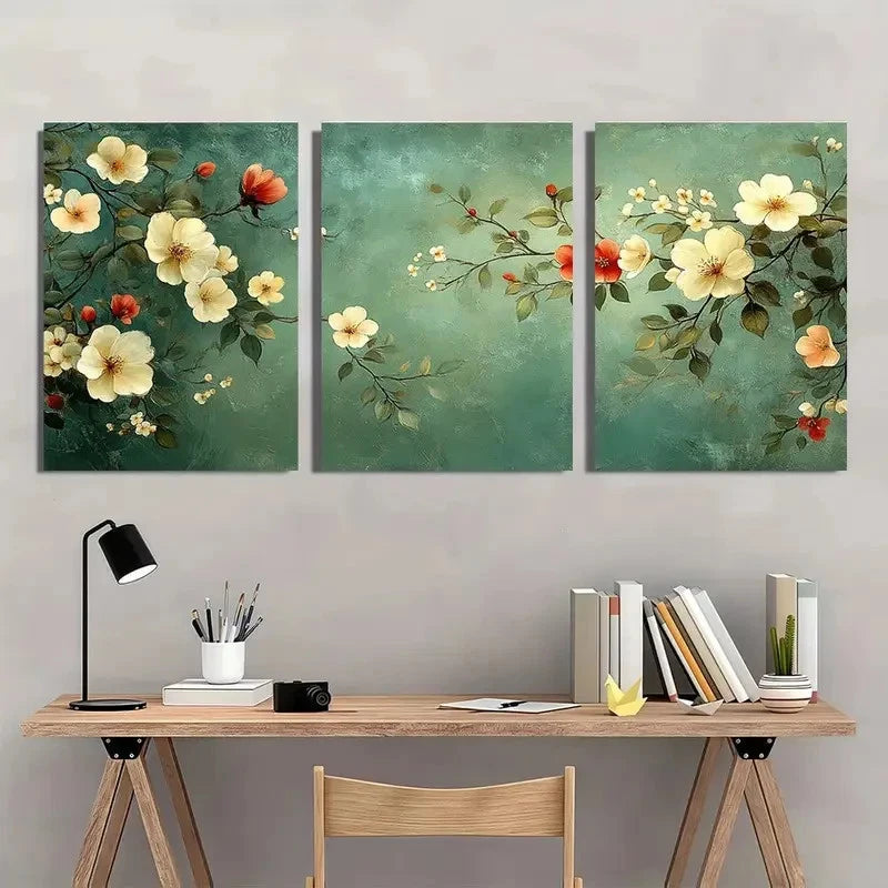 3pcs Bohemian floral vintage floral mural Metal Print Ready to Hang Art