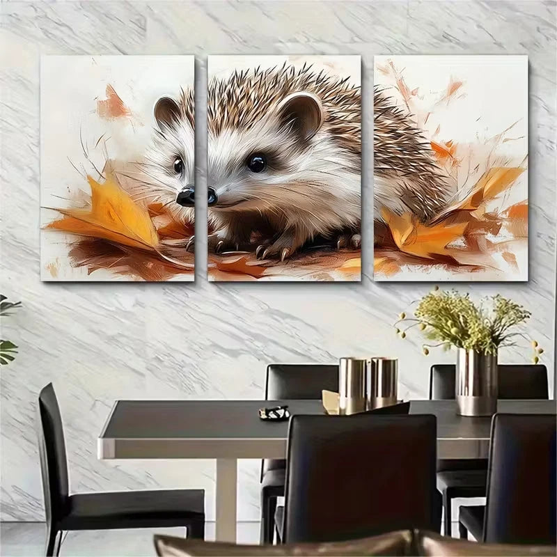 3pcs Monochrome Hedgehog Sketch Metal Print Ready to Hang Art