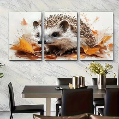 3pcs Monochrome Hedgehog Sketch Metal Print Ready to Hang Art