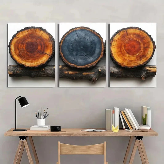 3pcs Tree Rings Illustrations Minimalist Perfect Wall Art Set Canvas Framed 40x60cm - High Quality Print 100% Australian Made Wall Canvas Ready to Hang